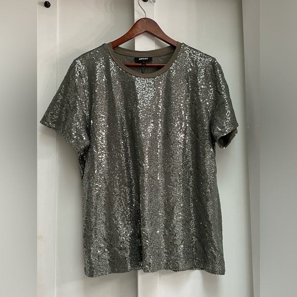 DKNY Olive Green Sequin Tee - NWT, Size XL - Picture 4 of 4